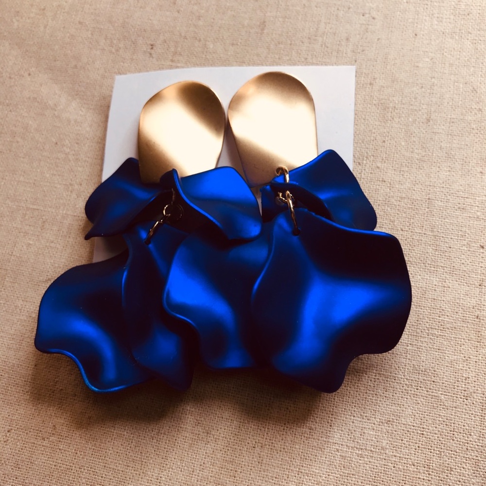 Blue Poly Petal Cluster Statement Drop Earrings